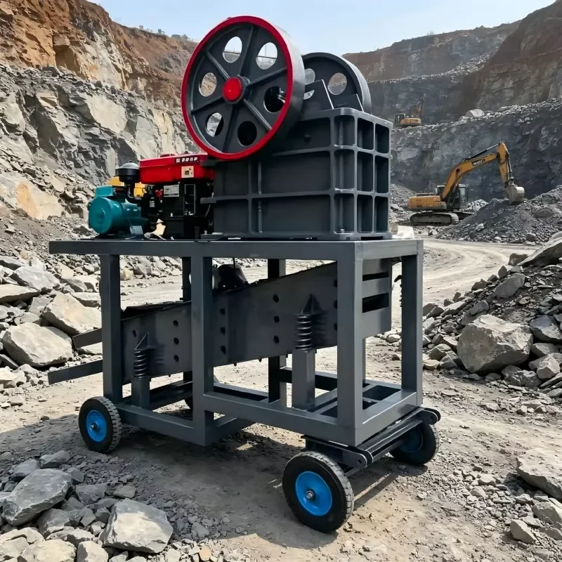 Portable Mobile Mini Stone Rock Jaw Crusher AC Motor Engine Gear High Productivity Max 10t/h Capacity Mining Quarry Use