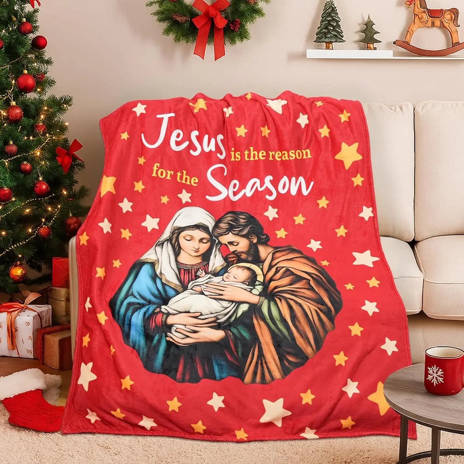 Christmas Blanket Nativity Christian Religious Decorations Jesus is The Reason for The Season Throw Blanket Ultra Soft Cozy for