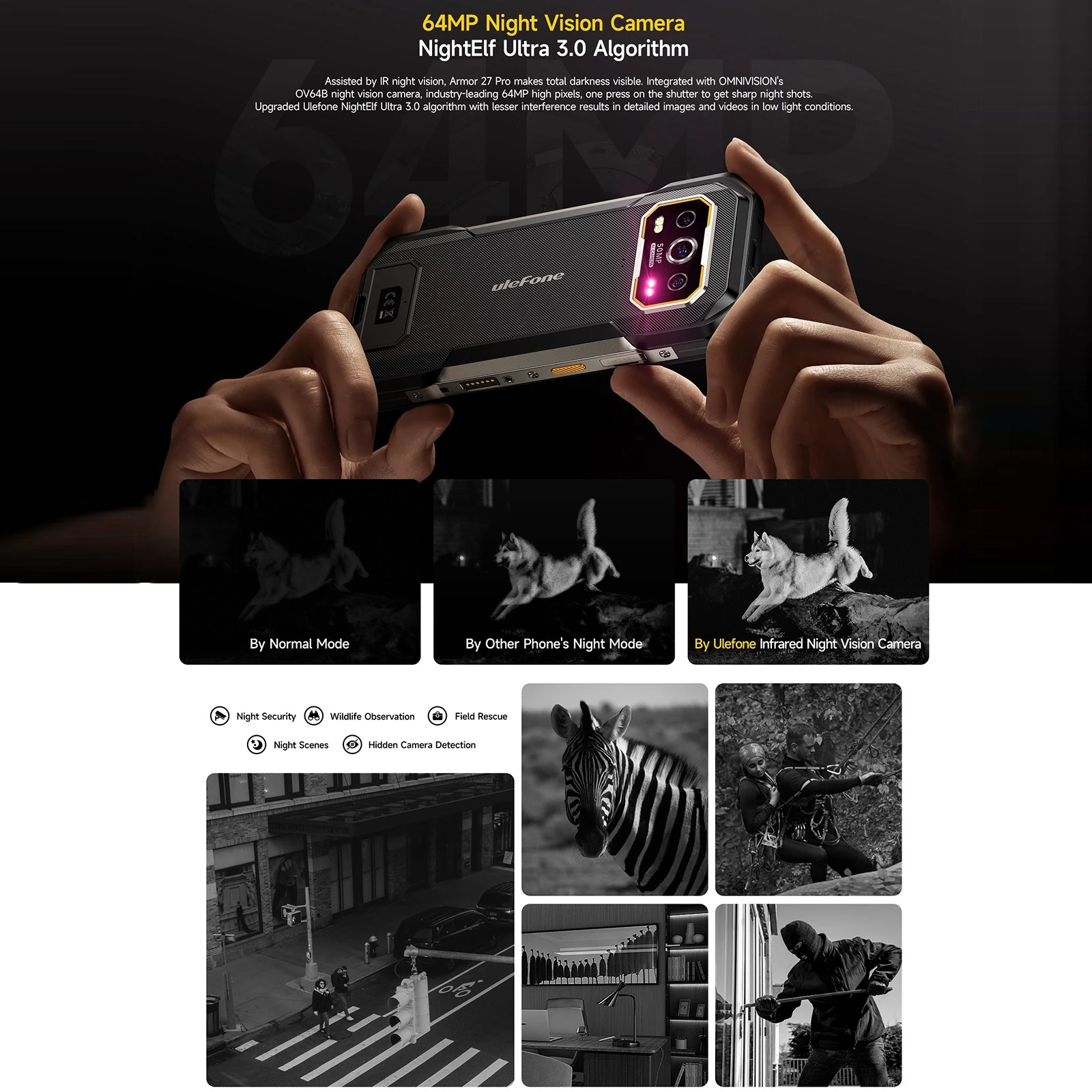 Ulefone 아머 27 프로 견고한 휴대폰, 6.78 인치 10600mAh 배터리, 33W, 50MP, 64MP, 나이트 비전 카메라, 12GB + 256GB, 안드로이드 14 NFC, 5G