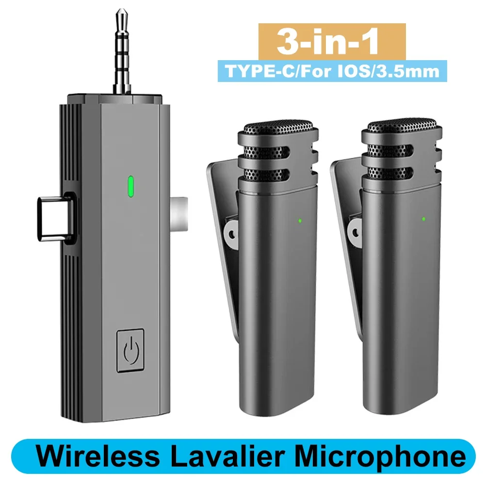 

Universal 3 In 1 Wireless Lavalier Microphone Ai Noise Reduction Mic For iphone Type-C Audio Video Recording Live Broadcast Mic