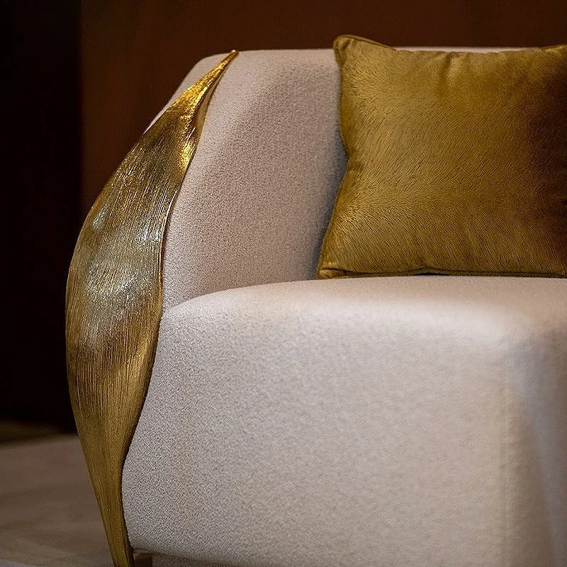 Nordic light luxury creative designer brass fabric sofa high-end solid wood combination sofa