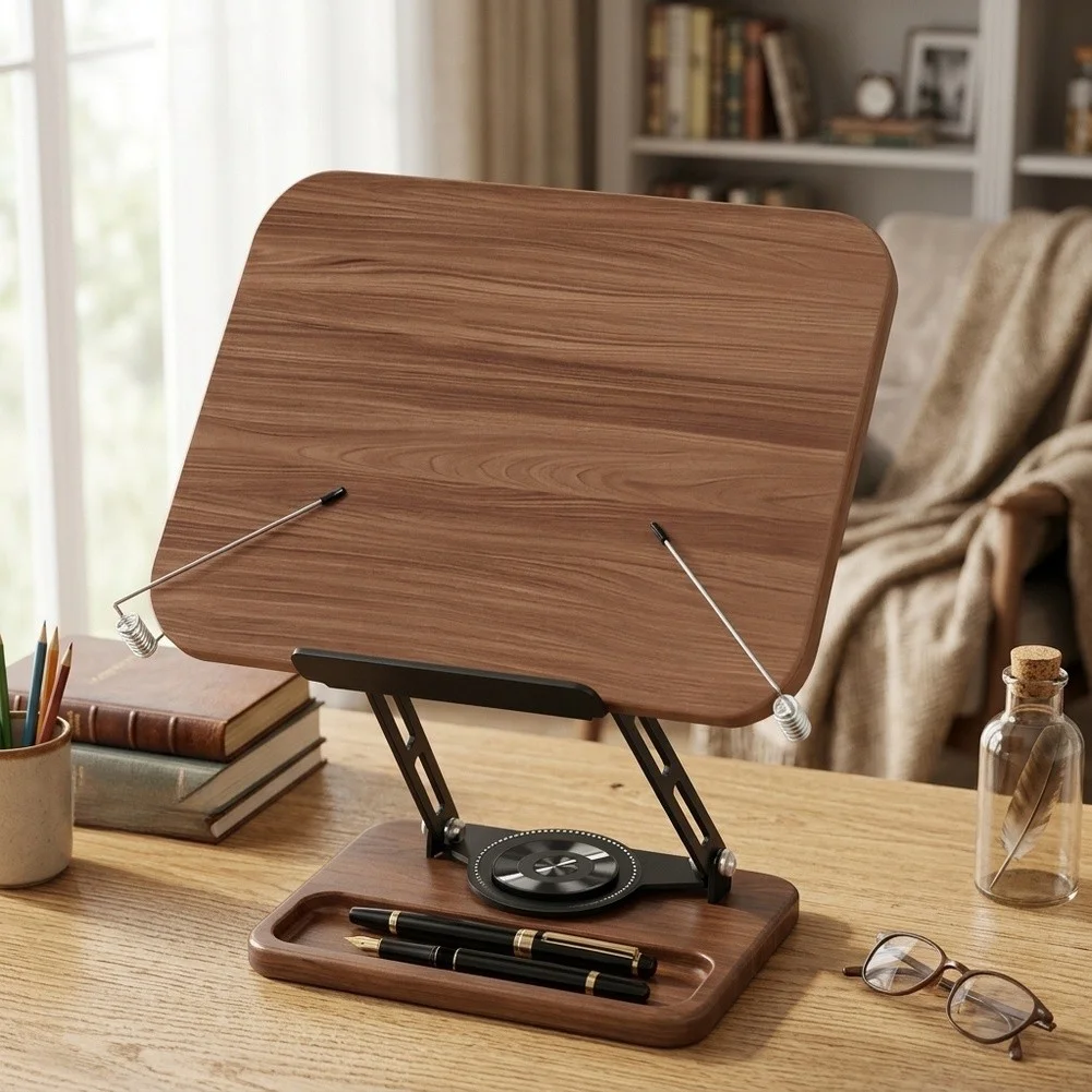 Wooden Dasktop Riser Stand With Storage For Tablet Laptop Reading Shelf Book Holder For Hands-Free Reading Tablet Accessories