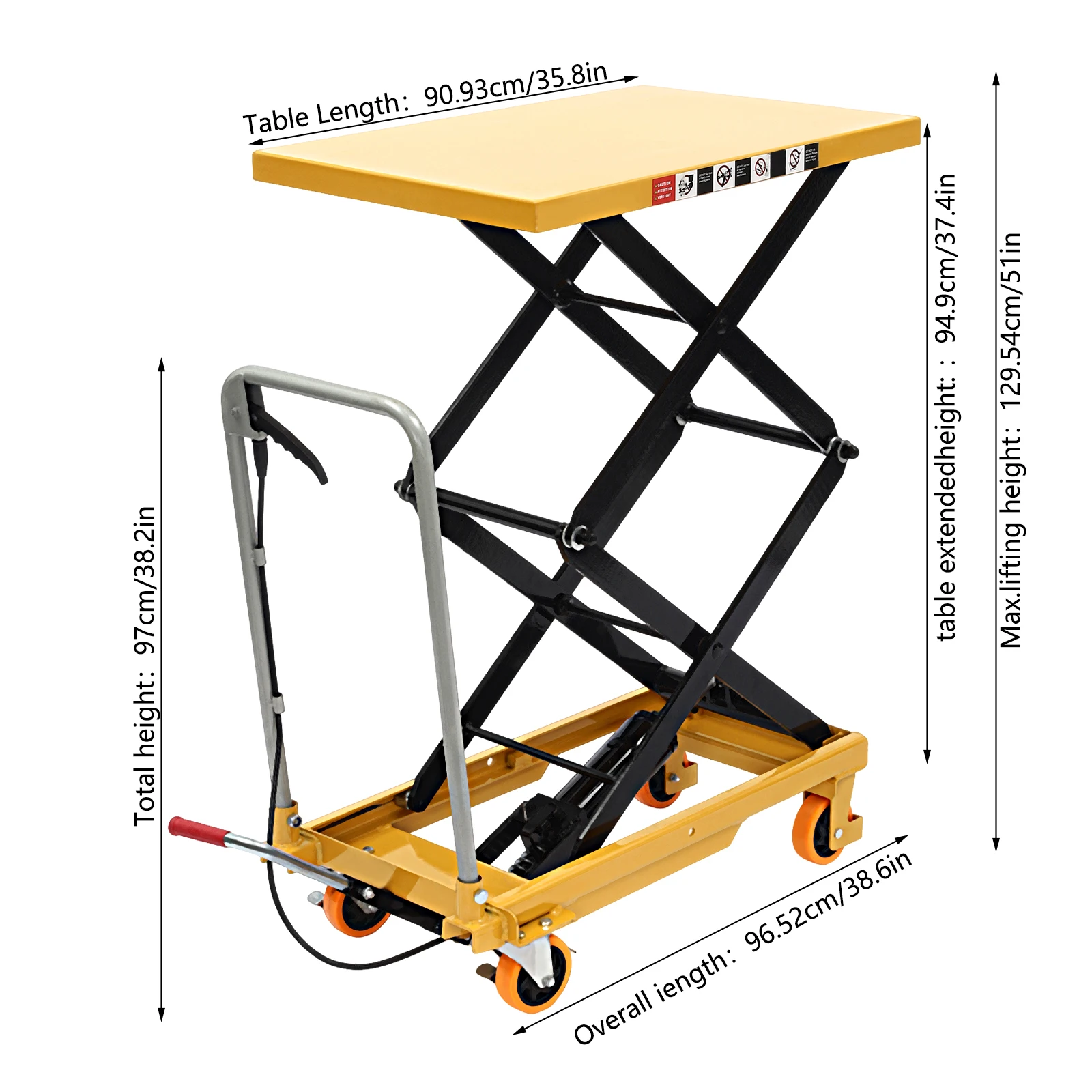 Chariot de table élévatrice hydraulique 770 lb 51" hauteur de levage double ciseaux avec 4 roues