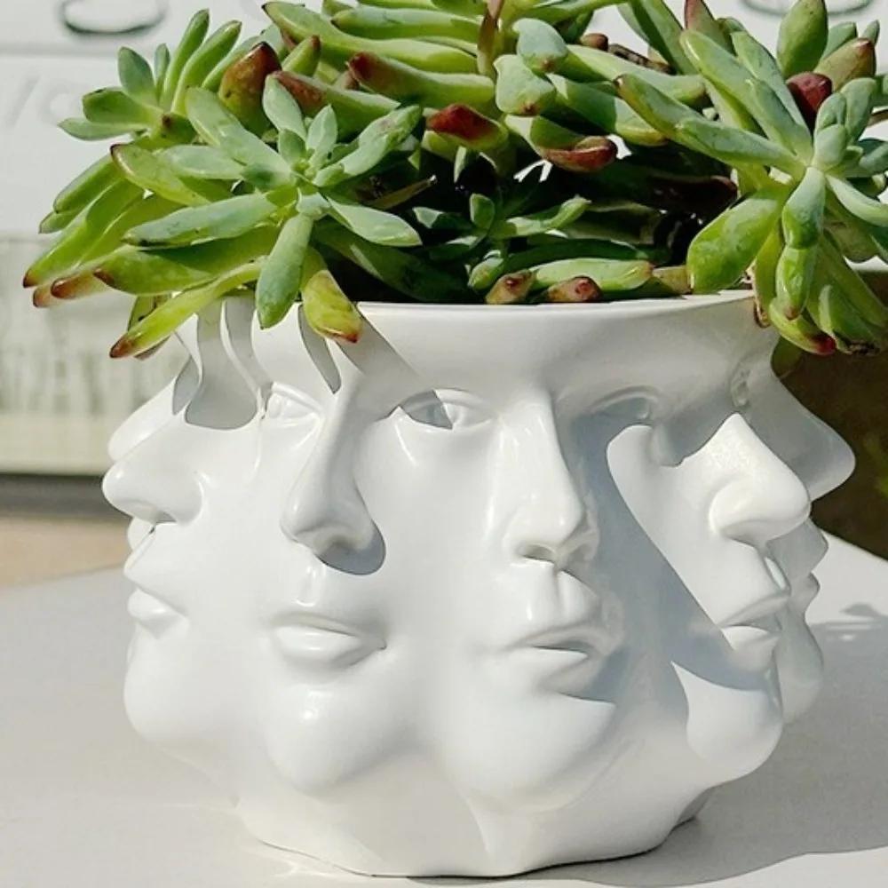 

Unique Style Abstract Flower Pot Multi Sided Face Handicrafts Succulent Pot Funny Vinyl Decorative Floral Ware Home Courtyard