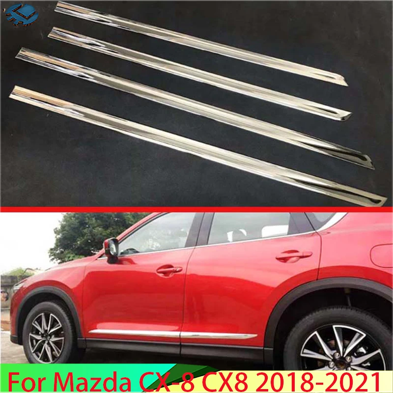 For Mazda CX-8 CX8 2018-2021 2019 2020 ABS Chrome Side Door Line Garnish Body Trim Accent Molding Cover Bezel Styling Protector