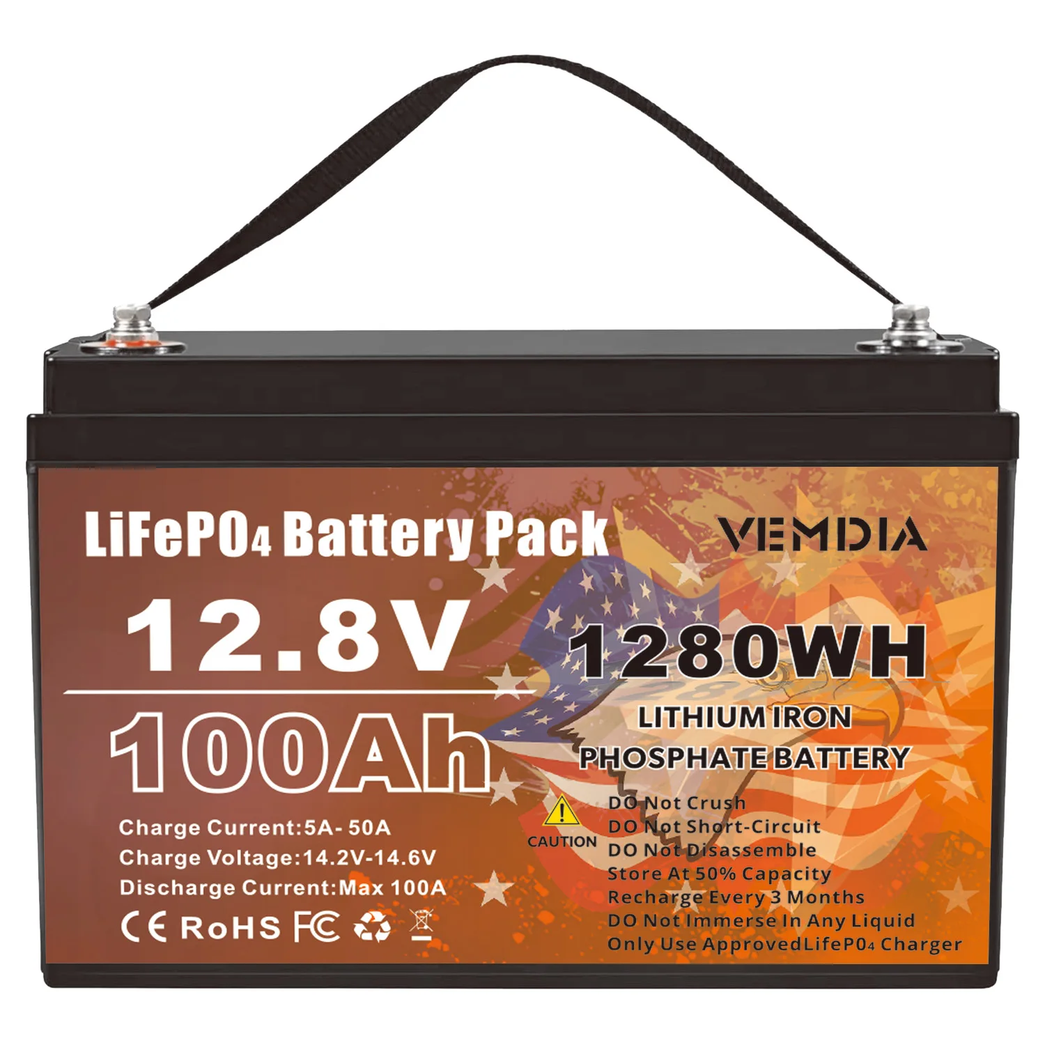 

VEMDIA 12V 100AH 1280WH LiFePO4 Battery for Portable Generators Reliable Storage