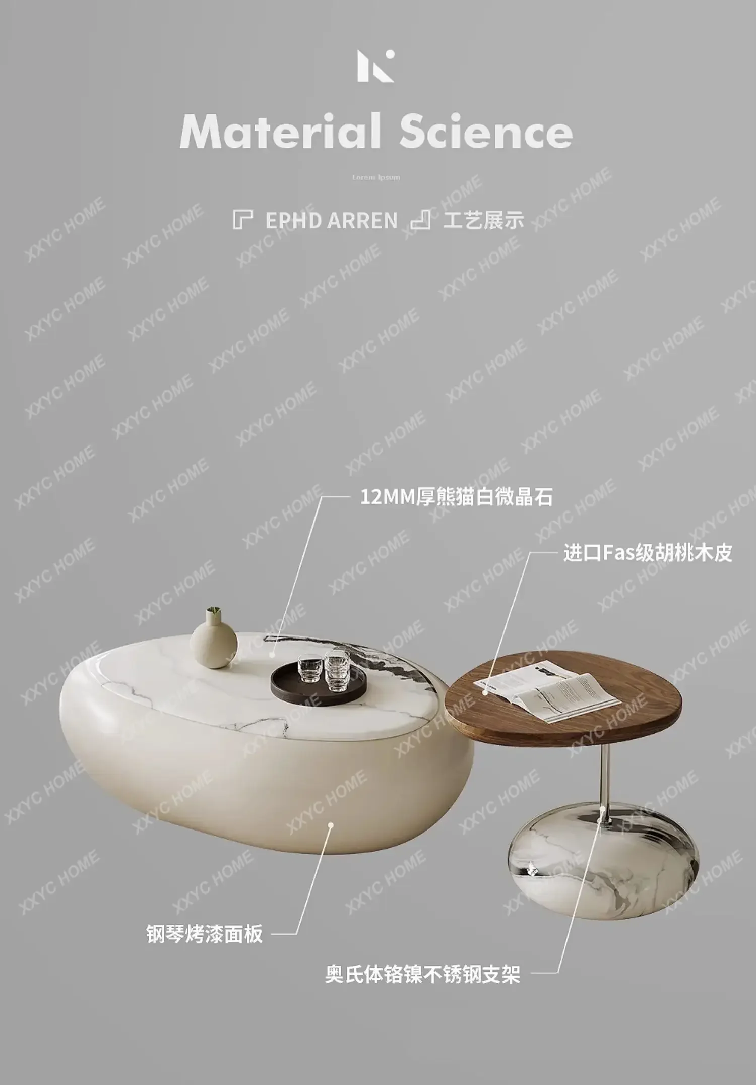 

Glamour Modern Tray Coffee Table Luxury Living Room Beige Oval Side Tables Round Stacking Mesa Auxiliar Salon