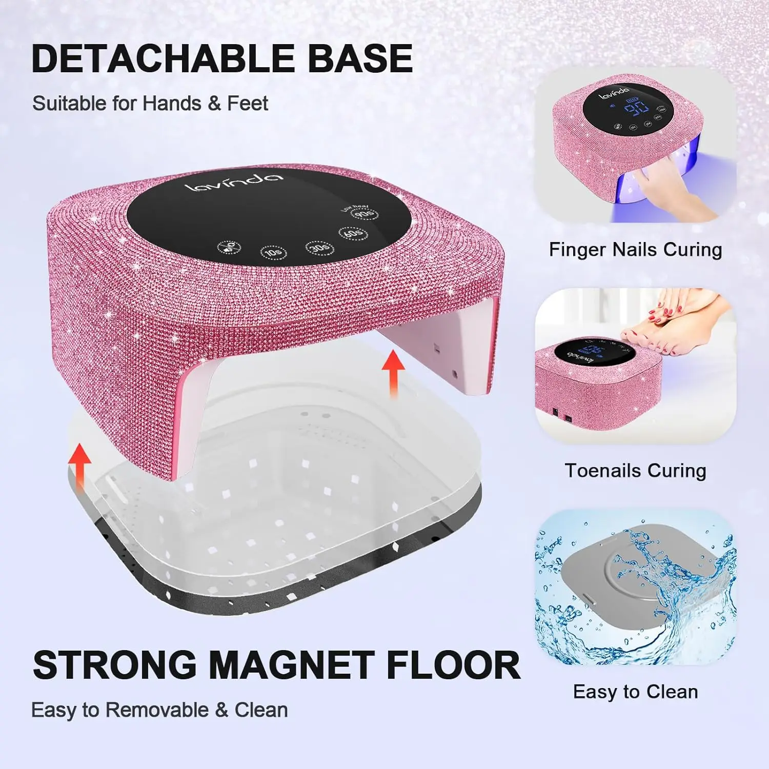مصباح أظافر LED بالأشعة فوق البنفسجية قابل لإعادة الشحن، معالجة سريعة 54 وات مع 4 إعدادات للمؤقت وشاشة LCD لطلاء الجل