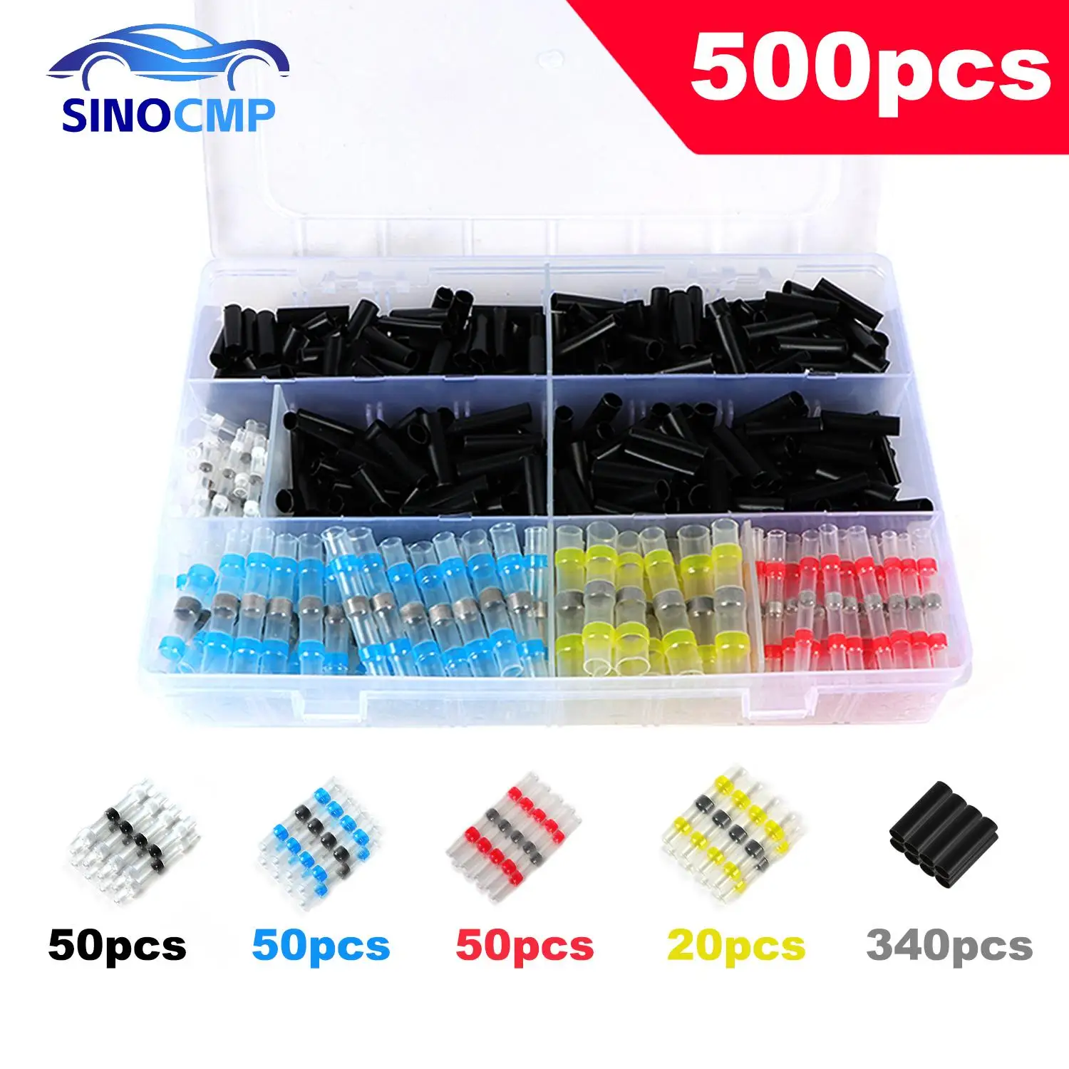 

500 шт. водонепроницаемые термоусадочные стыковые клеммы, разъемы для проводов с паяным уплотнением