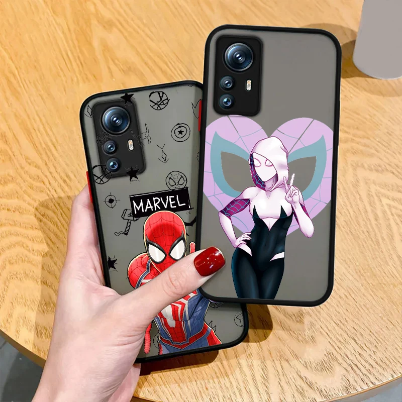 Marvel Hero Cartoon Spiderman For POCO X5 X4 X3 NFC X2 M5S M6 M4 M3 M2 C51 F5 F4 GT Pro Frosted Translucent Phone Case