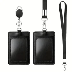 Ensemble de porte-cartes en cuir PU pour hommes et femmes, porte-cartes rétractable pour étudiants, lanière de badge d'infirmière, étui de couverture, bobine d'identification, mode