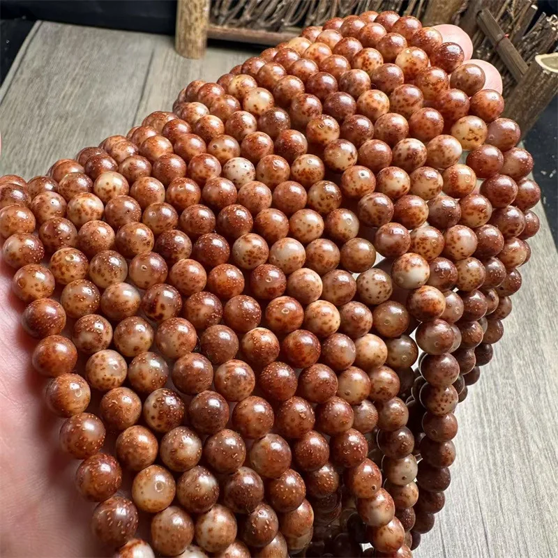 Hainan Bodhi Seed Powder, Jade-Like Tiger Skin Pattern, Fire Cloud Moon Old Style Round Bead Bracelet, Buddhist P