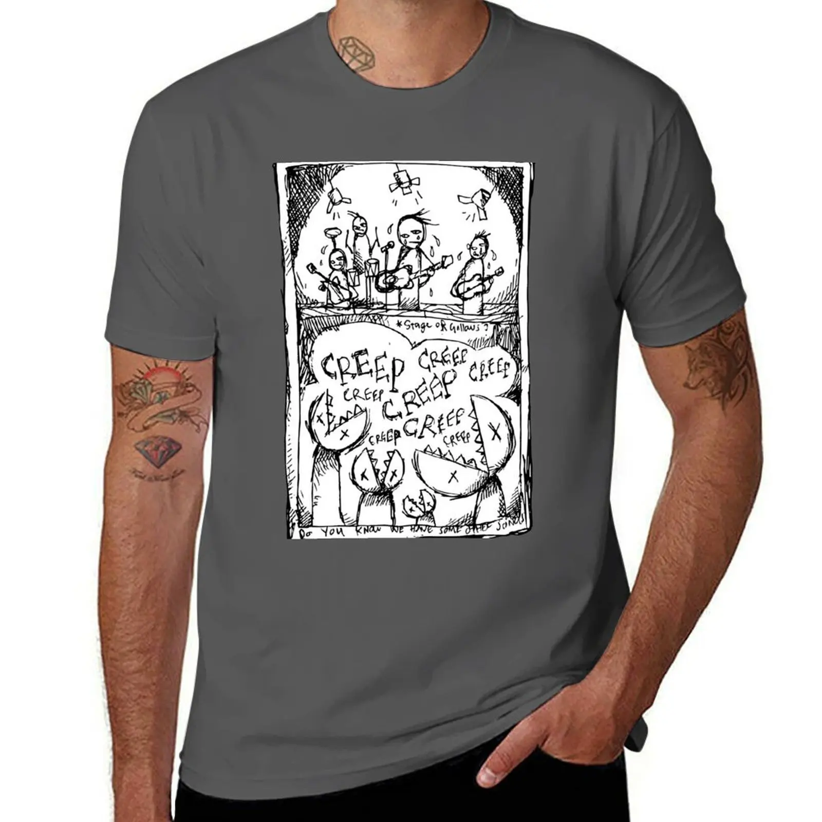 

Creep an illustrated depiction of the band performing live. T-Shirt anime t shirts oversize cotton t shirts man 100% T-Shirt