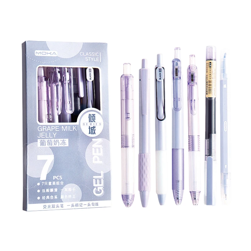 7 Stuks Eenvoud Sneldrogende Gel Pen Fashoin Effen Kleur Persgel Pen Briefpapier Soepele Schrijfbenodigdheden Student Benodigdheden