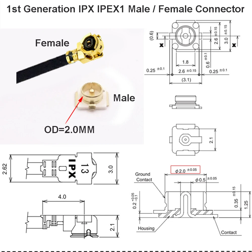 U. fl IPX IPEX1 수-IPEX1/IPEX4 (MHF4) 암 잭 커넥터, 동축 피그테일 와이파이 3G 4G 확장 점퍼, RF0.81, RF1.13, 1 개