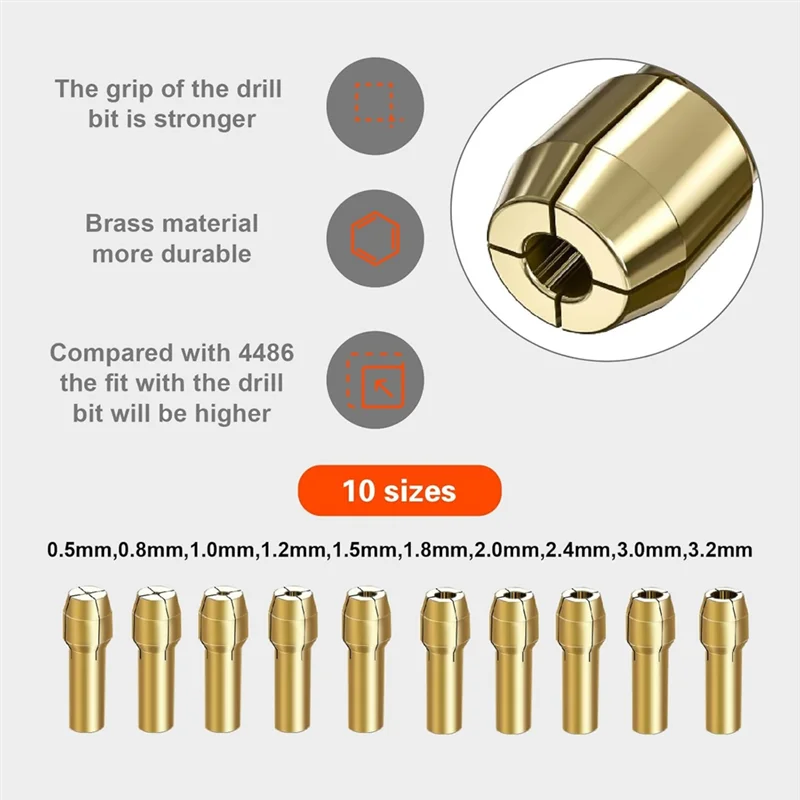 

B97A-Drill Chuck Collet Set For Dremel, 16PCS 0.8-3.2Mm Replacement 4486 Drill Keyless Bit Chuck Shank Quick Change Adapter