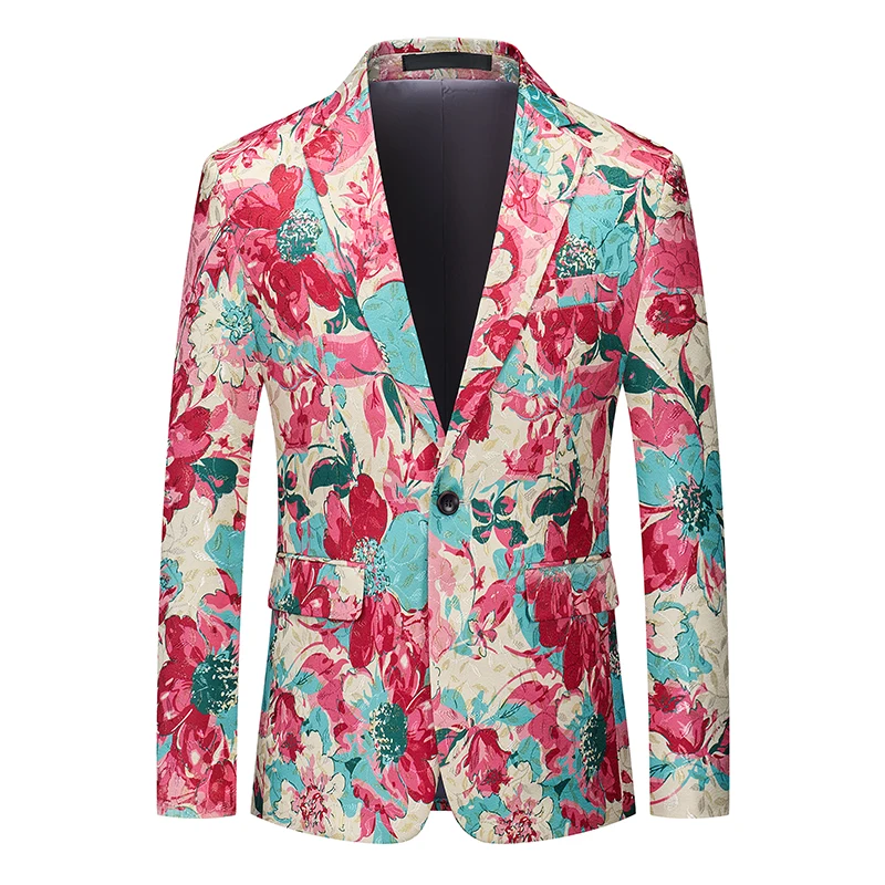 

Корейский модный новый осенний пиджак больших размеров с цветочным принтом, мужской повседневный приталенный однобортный пиджак для мужской одежды