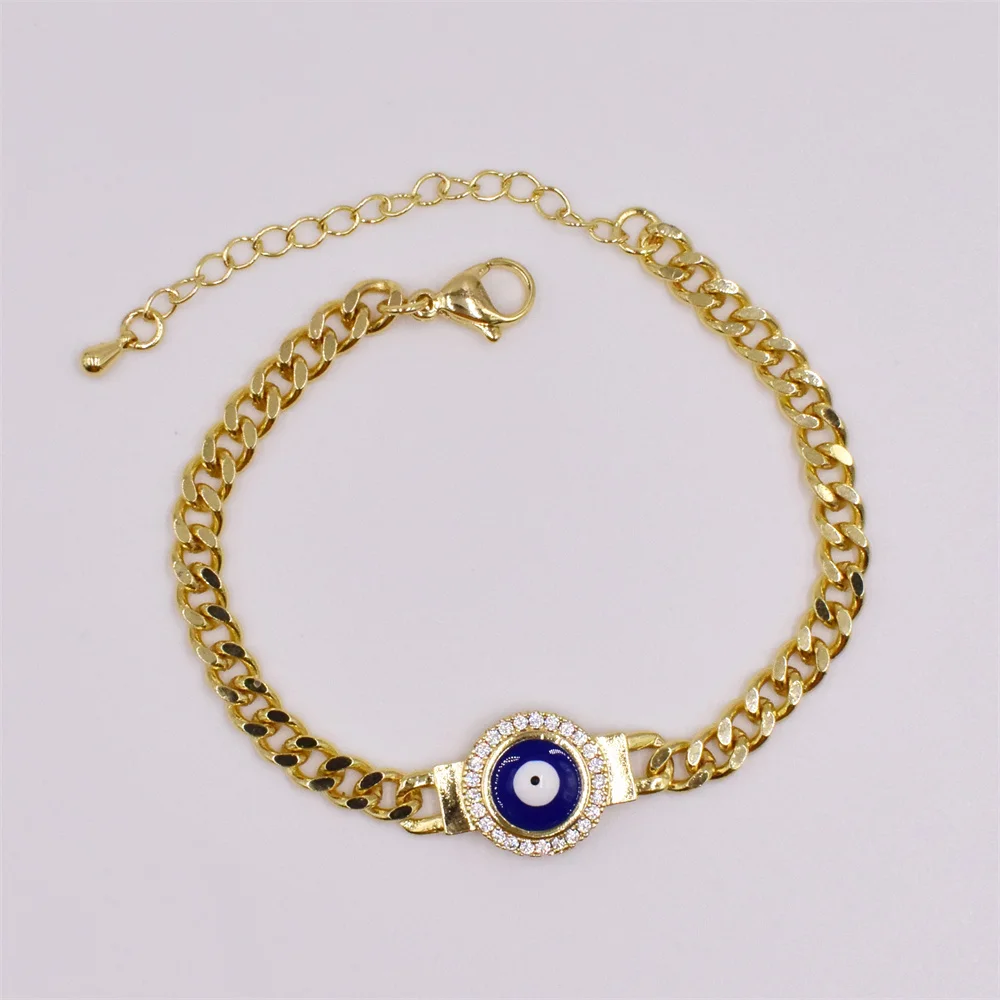 New Enamel Evil Eye Zircon Bracelet INS 6 Color Evil Eye Optional Simple Figaro Chain Gold Plated Bracelet Women Jewelry Gift