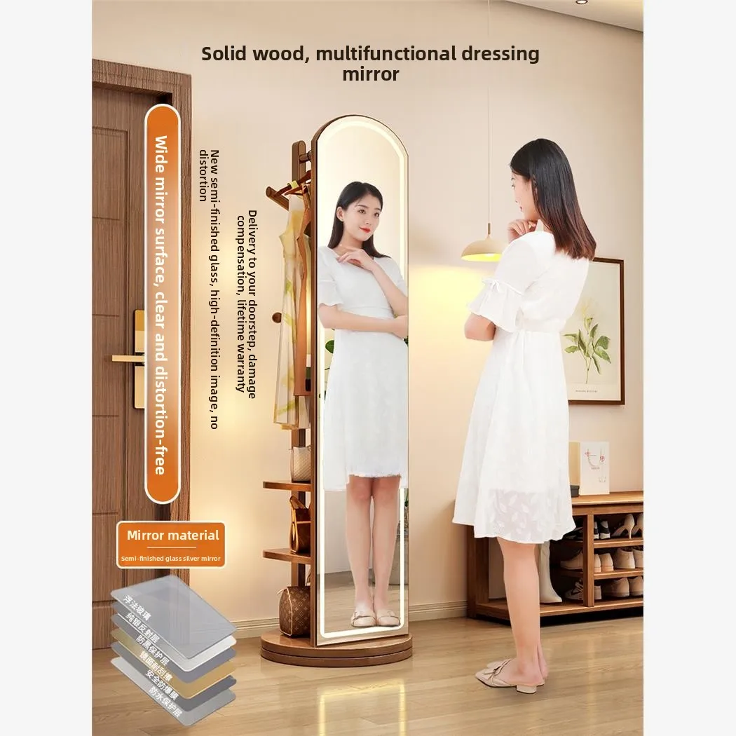

Гонконгское деревянное зеркало для всего тела, напольное зеркало для спальни, готовое к ношению зеркало для одежды с вешалкой для одежды, мобильное