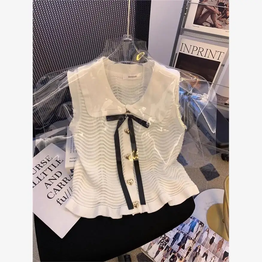 

Летний вязаный жилет из ледяного шелка с воротником-стойкой, кардиган-жилетка, длинный модный топ для женщин