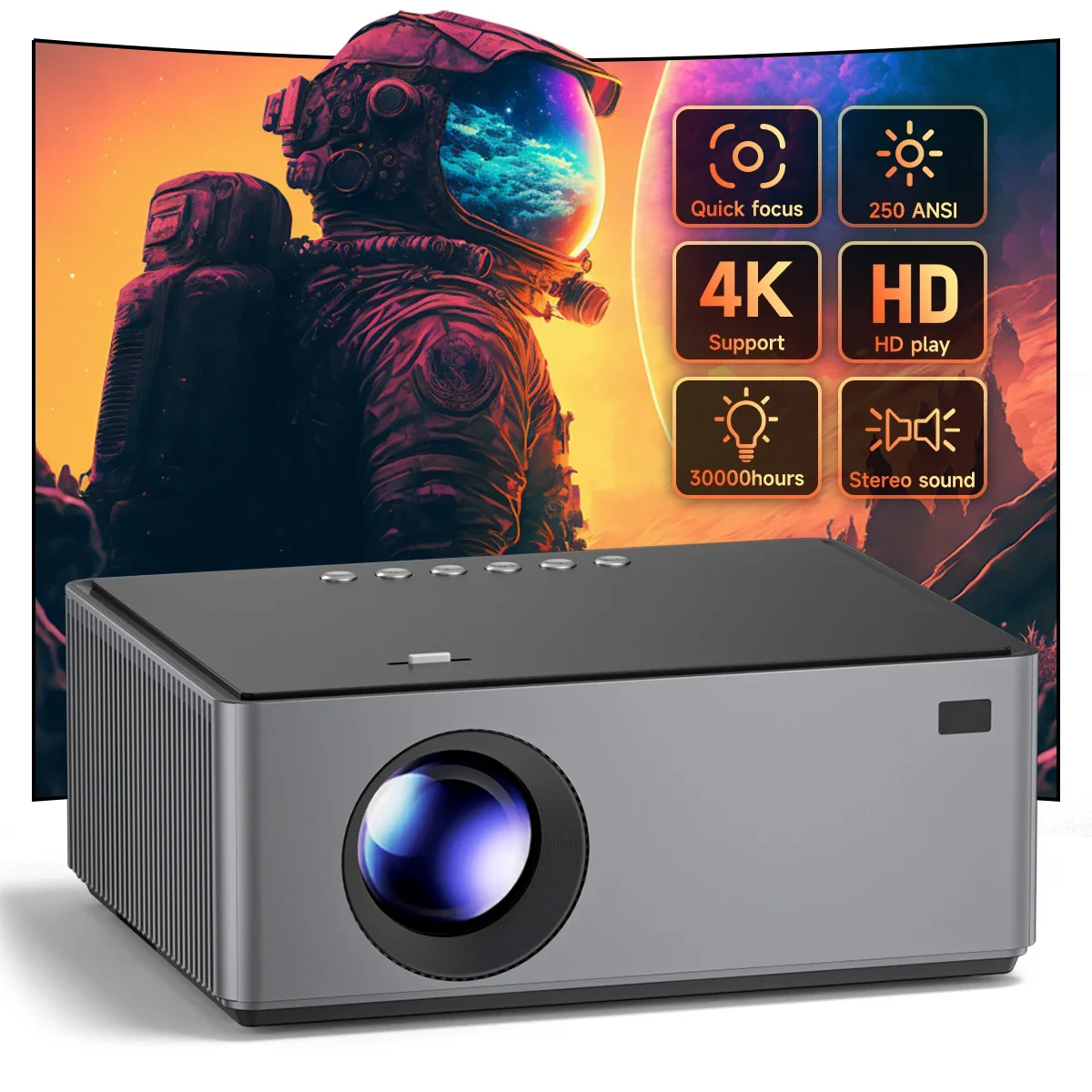 Mini Projector,  Projector Full HD 1080p  Projector with smart BT connect USB Interfaces for Home Theater