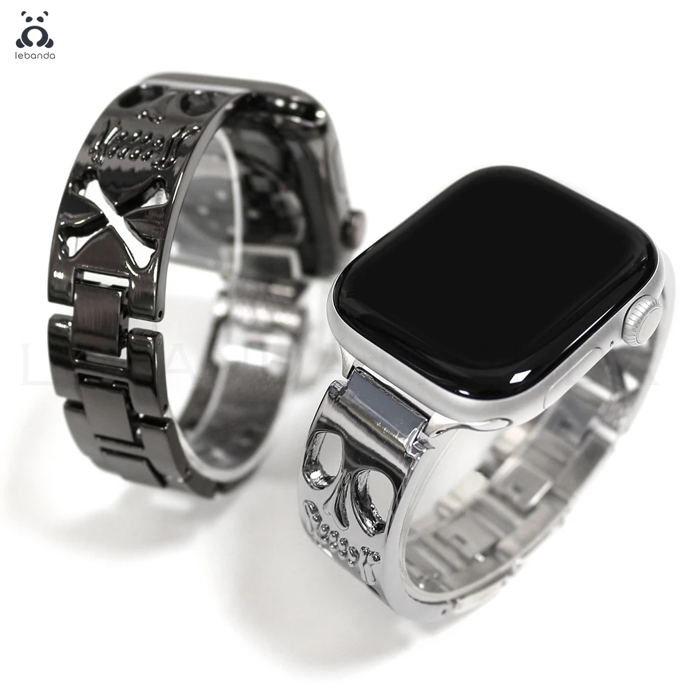 

Металлический ремешок Lebanda из цинкового сплава для Apple Watch Ultra3 Series 11 10 9 8 SE, браслет-цепочка с дизайном в виде черепа, темный дизайн, ремешок для iWatch
