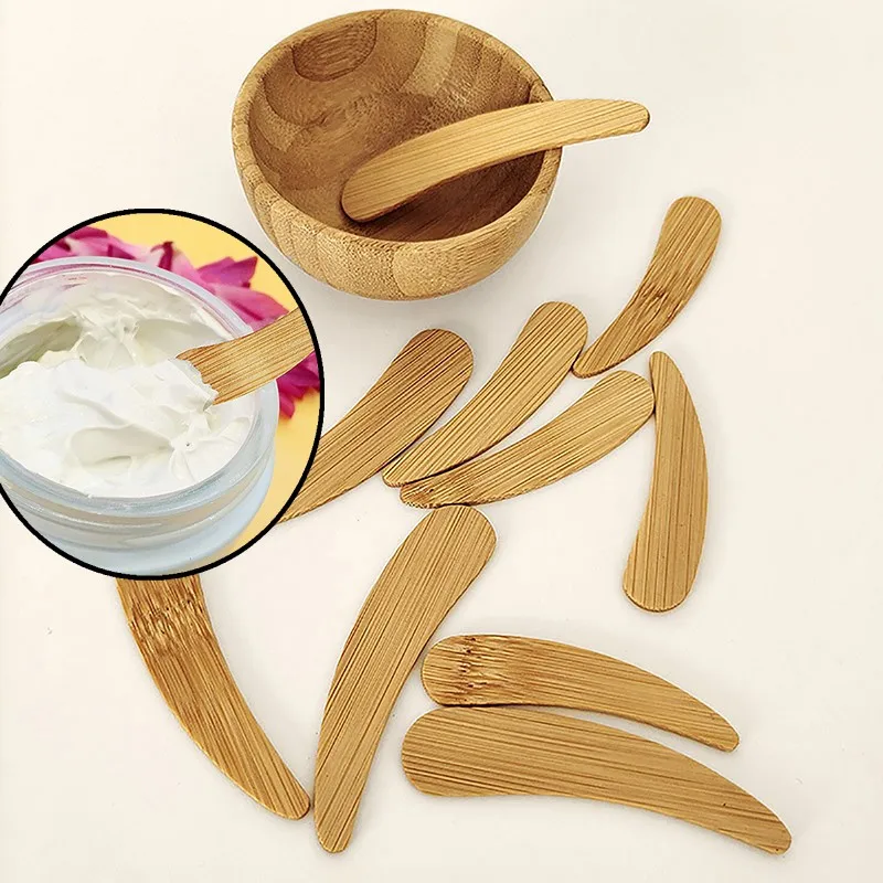 10 قطعة لتقوم بها بنفسك قناع الجمال أداة كريم ملعقة مستحضرات التجميل وجه صغير الطين فرك أقنعة فرشاة خشبية الخيزران ملعقة منحني العناية بالوجه #1