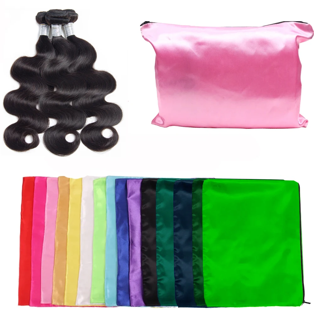 

1Pcs Zipper Satin Bag For Hair Packaging Soft Silk Satin Bag For Wigs Hair Storage Bags For Salon Use Gift Bags Travel Pouches