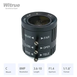 Varifocal Lens 3.6-10MM HD 8 Megapixel C Mount Aperture F1.4 Format 1/1.8 for Surveillance Security CCTV IP Cameras