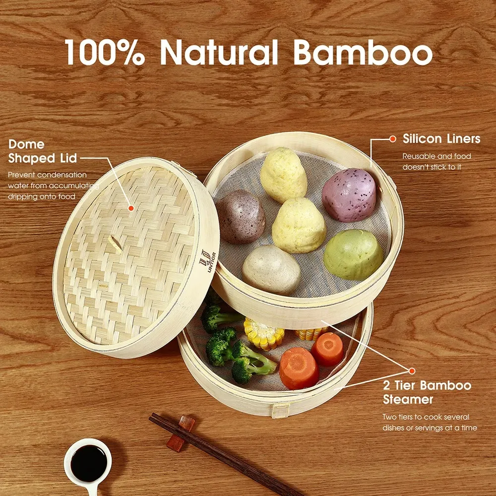 Bamboo Steamer With Cover Chinese Steamer Dumplings Bamboo Steamer Steamed Bun Steamer Kitchen Bar Supplies