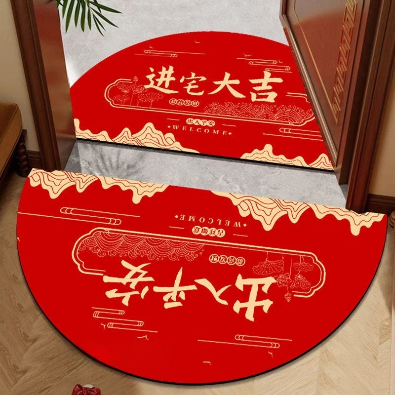 

Красный полукруглый придверный коврик из кристаллического бархата для дома, противоскользящий, для входа, для новоселья