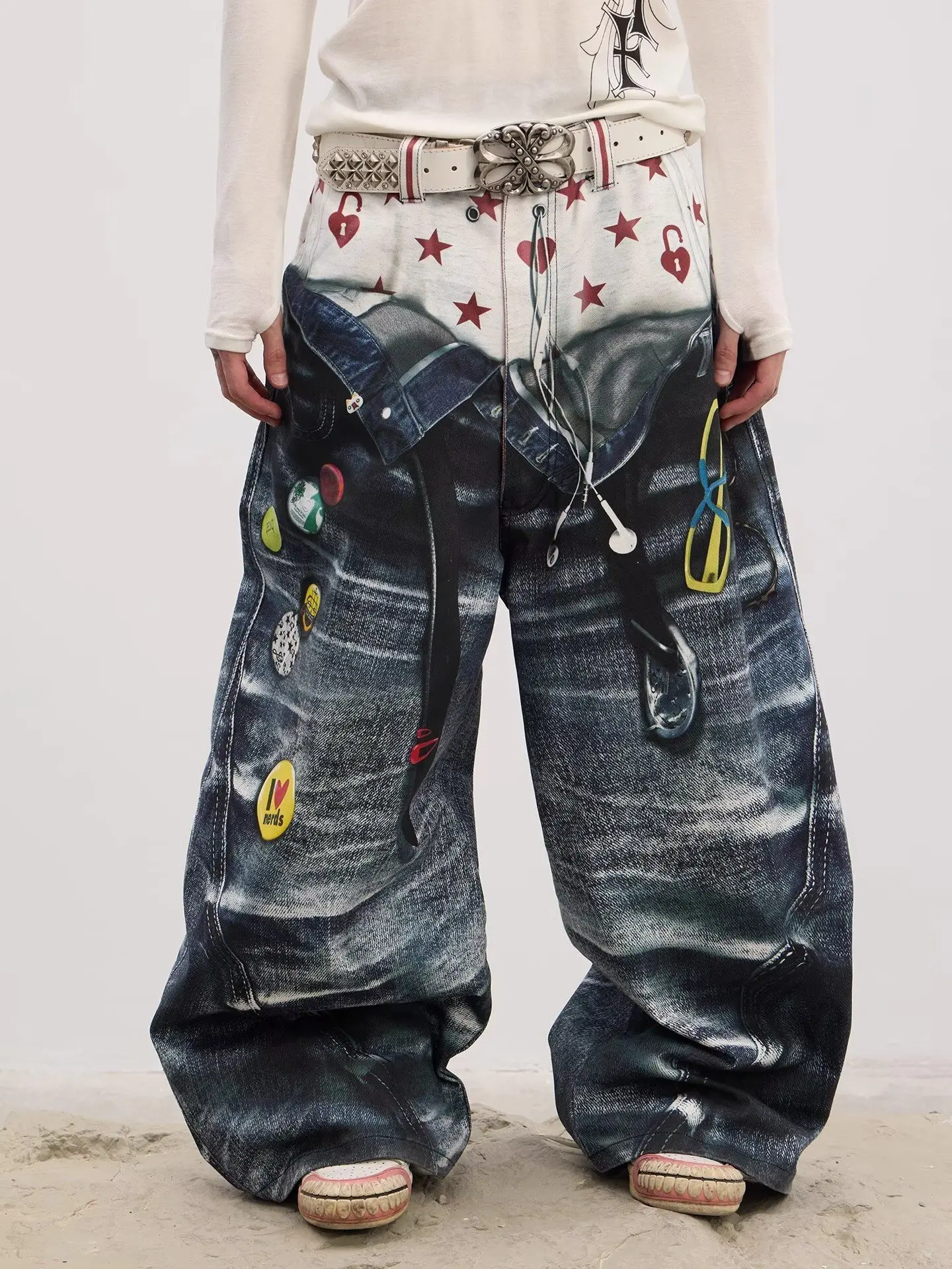 Women Blue Baggy Y2k Boyfriend Jeans Japanese 2000s Style 3D Graffiti Jean Pants Vintage Harajuku Oversize Denim Trousers Autumn