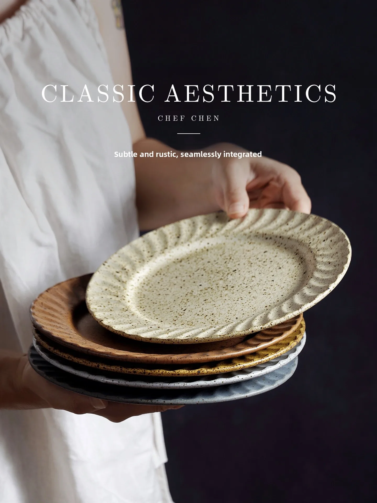 

TIDE ERA Nordic Retro Cerc Western Steak Plate Creative Coarse Earthenware Flat Plate Home Use Salad Plate Relief Plate