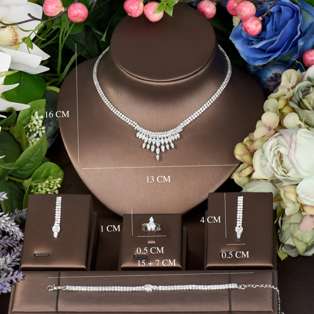 HIBRIDE New Style CZ Crystal Elegant Women Party Leaf Necklace And Earrings Set For Dubai Nigeria Brides Wedding  Jewelry N-1460