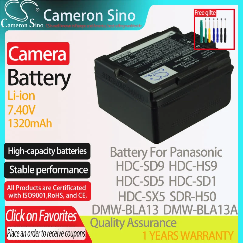 CameronSino Battery for Panasonic HDC-SD9 HDC-HS9 HDC-SD5 HDC-SD1 HDC-SX5 fits Panasonic VW-VBG070 Digital camera Batteries