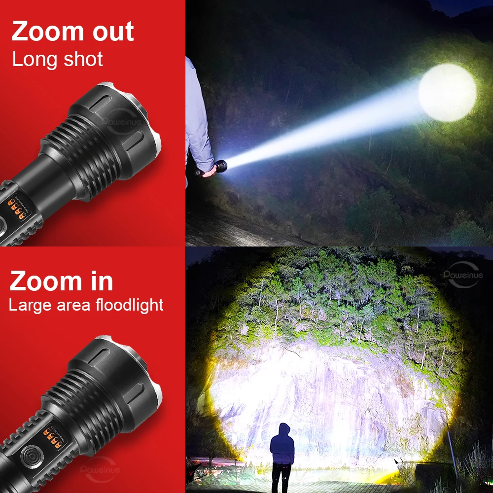 10000mAh Ultra Powerful LED Flashlight 800W White Laser Tactical Flash Light USB Rechargeable High Power Torch Camping Lantern