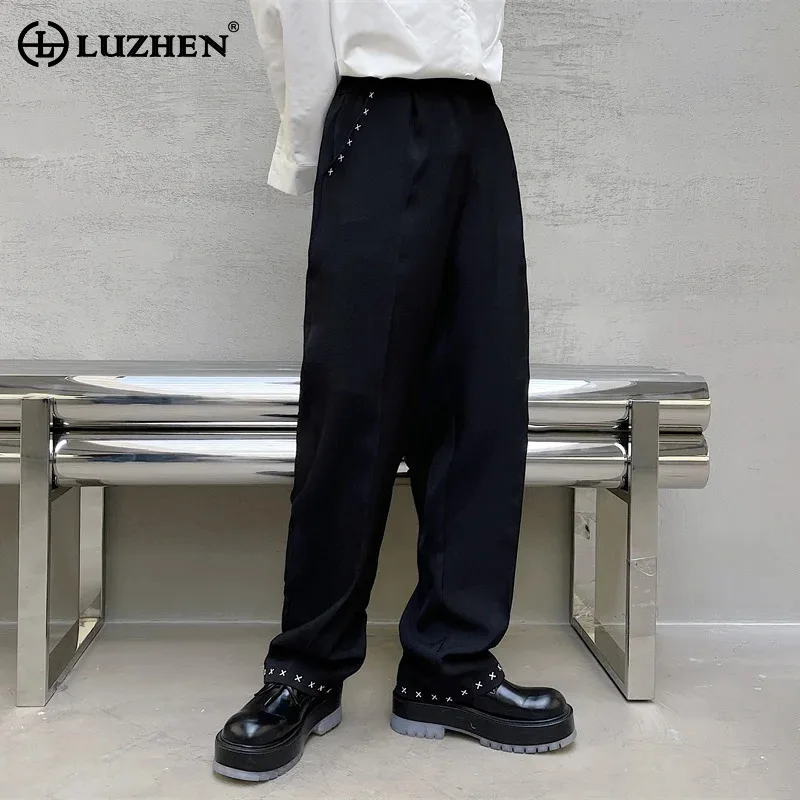 

LUZHEN Embroidery Pattern Design Suit Pants 2024 Spring Men's Elegant Fashion Plain Trousers Korean Reviews Many Clothes LZ3295