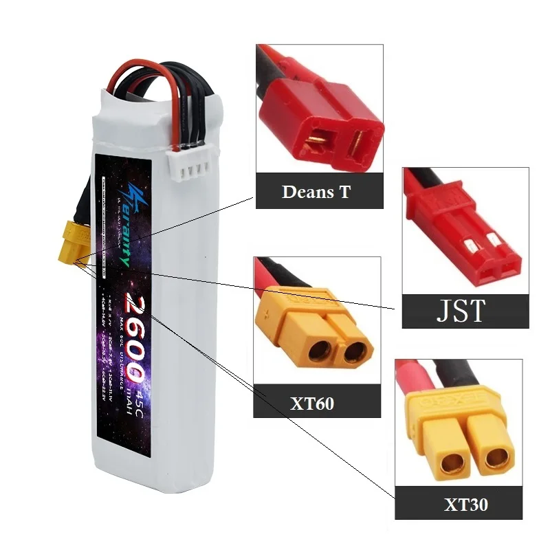 3S Battery 11.1V 2600mAh Deans Plug 45C Lipo Battery Max 60C For Remote Control Car Toys FPV Drones with XT30 JST XT60 Connector