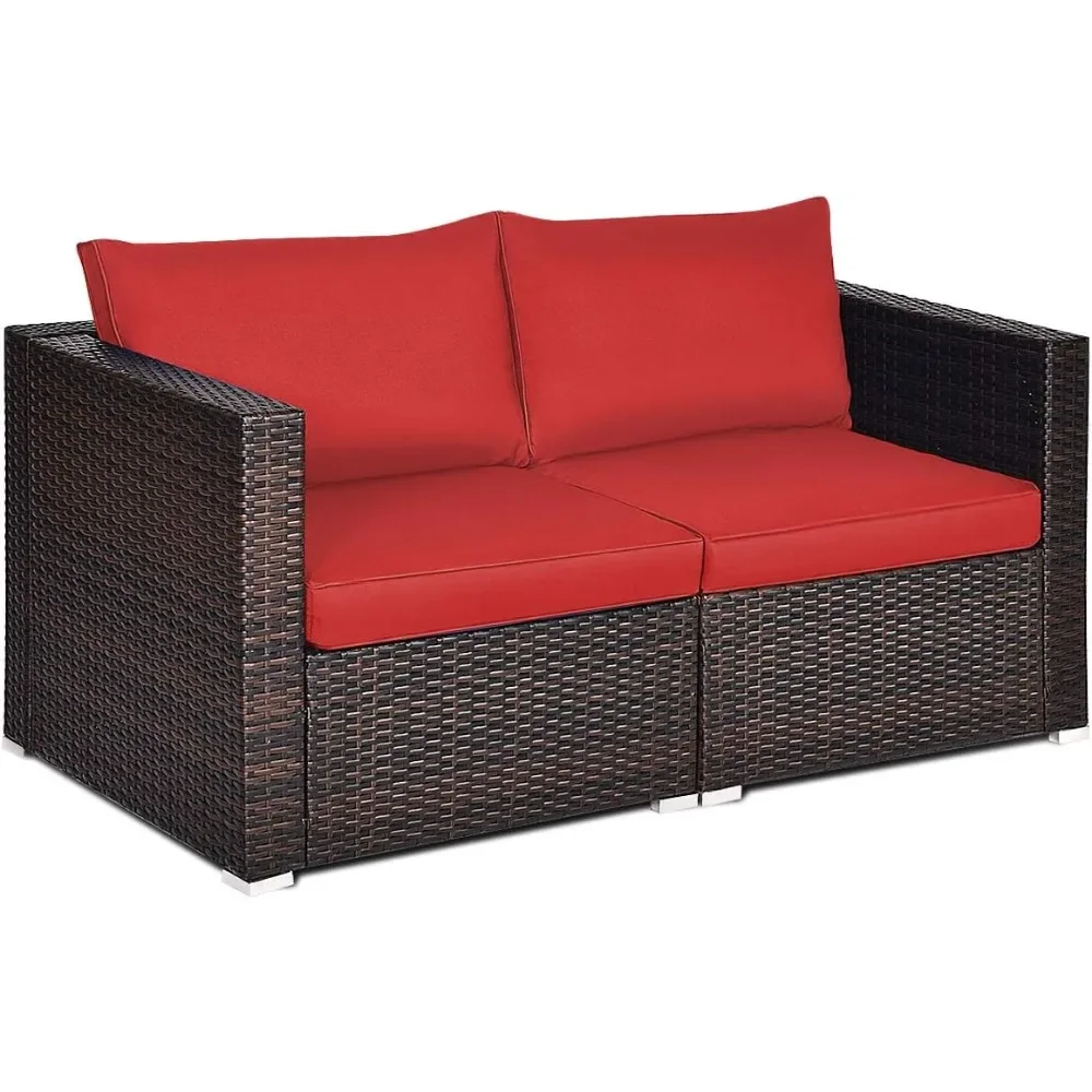 

Wicker Loveseat 2 Piece, Patio Furniture Couch, Removable Cushions, Rattan Loveseat for Balcony, Deck, Garden