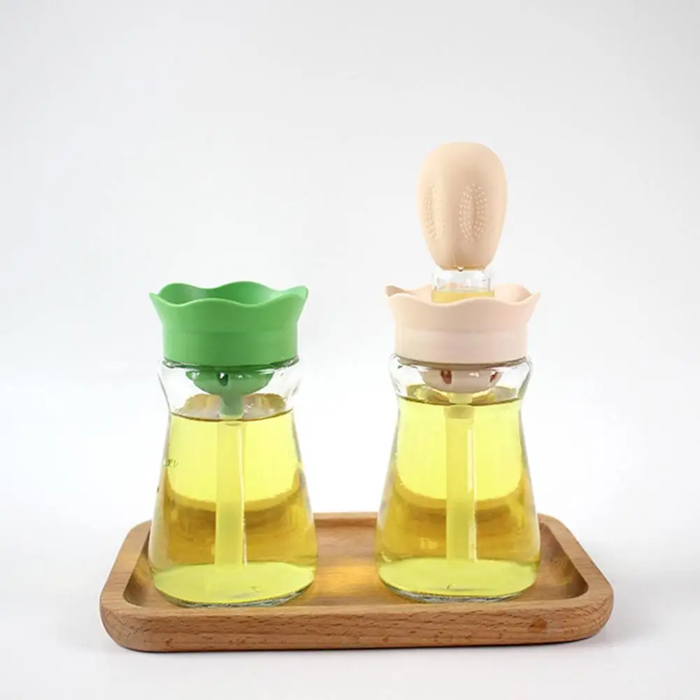 200ML 2 in 1 Glass Oil Bottle with Silicone Brush Clear Control Soft Bristles Creative Cactus Olive Oil Dispenser for Kitchen