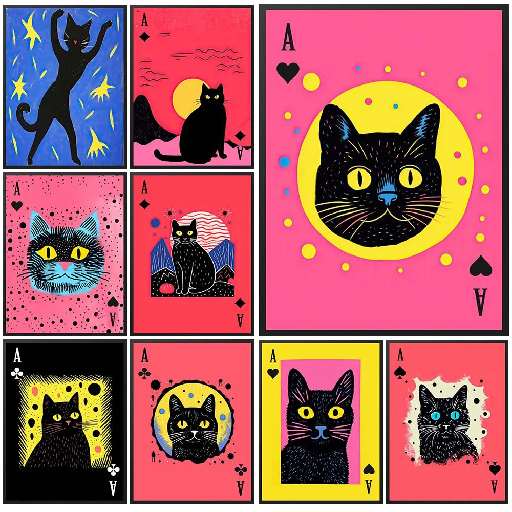 animais-dos-desenhos-animados-gato-jogando-cartas-poquer-cartaz-arte-da-parede-pintura-em-tela-decoracao-de-casa-fotos-parede-para-sala-estar-sem-moldura