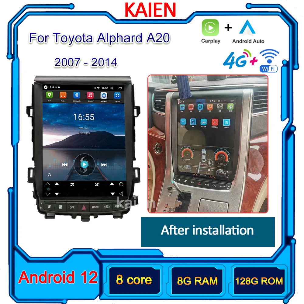 

KAIEN For Toyota Alphard Vellfire A20 2007-2014 Car Radio Android 12 Auto Navigation GPS Stereo Video Player DVD Multimedia 4G