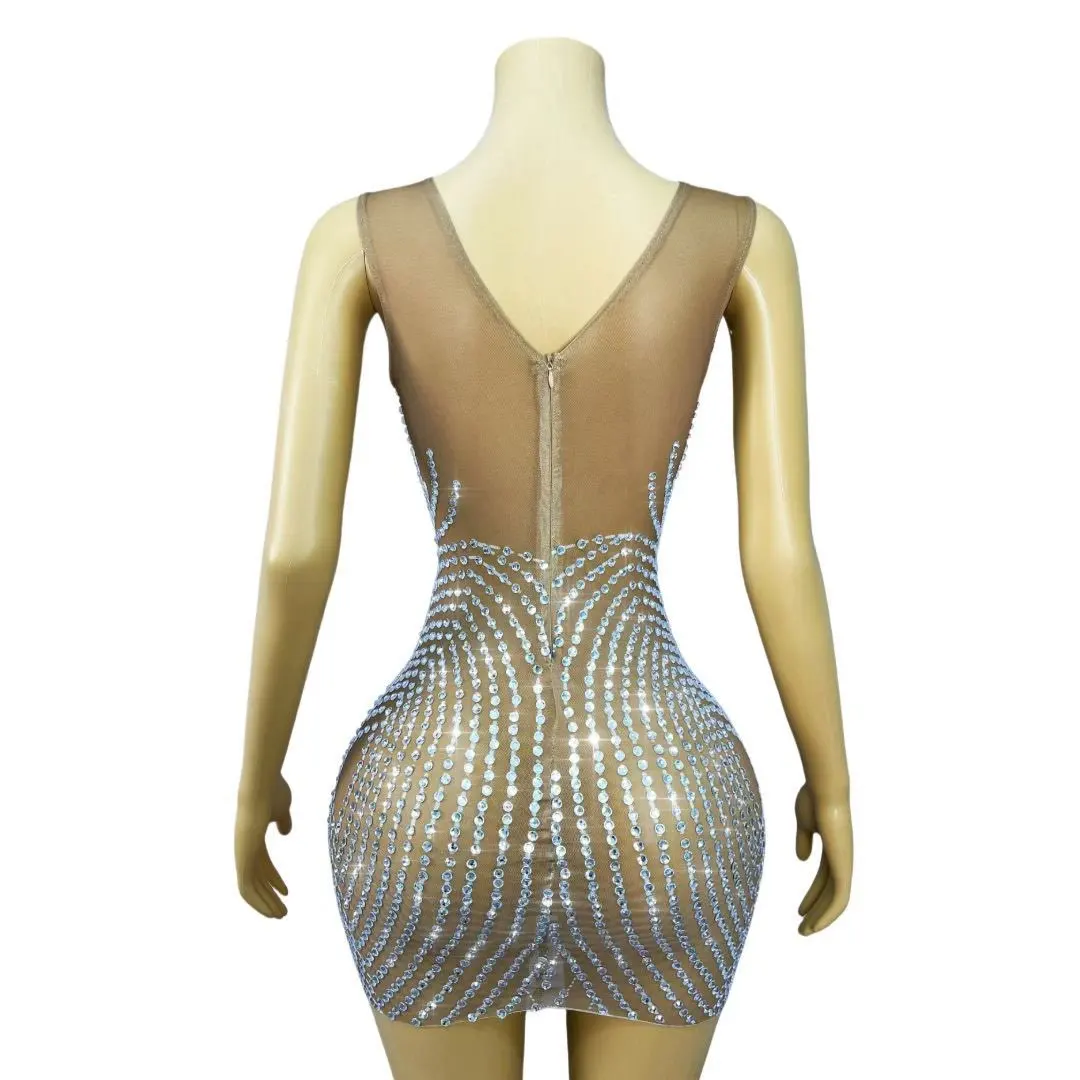 مثير وميض بلورات سلاسل المعلقات تقليم صالح فستان شبكي عيد ميلاد احتفال فساتين السهرة السجادة الحمراء تظهر المرحلة ارتداء