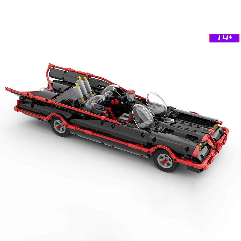 

2026 NEW 1107PCS Classices Batmobiled MOC DIY Model Building Blocks Buildable 1966 Batmobile with Display Stand Fact Plaque