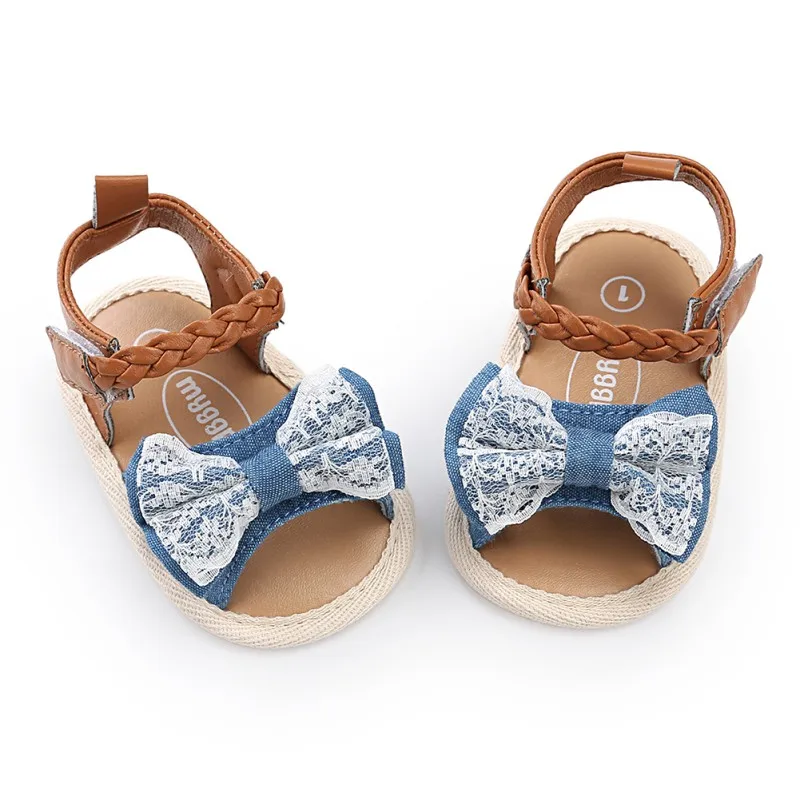 Summer Fashion Baby Girls Canvas Bow-knot Sandals Kids Beach Shoes Girls Walking Shoes First Walkers