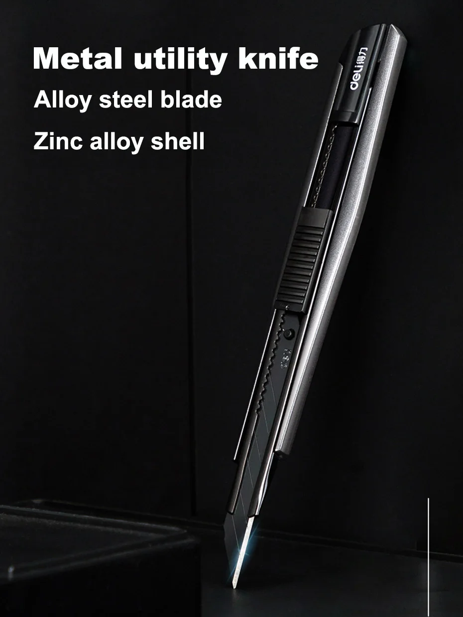 Deli Allzweckmesser, 9 mm, Taschenmesser, Boxschneider, einziehbare Klinge für Büro, Zuhause, Schule, Schreibwaren, Papierhandwerk, Messer – Detail 1