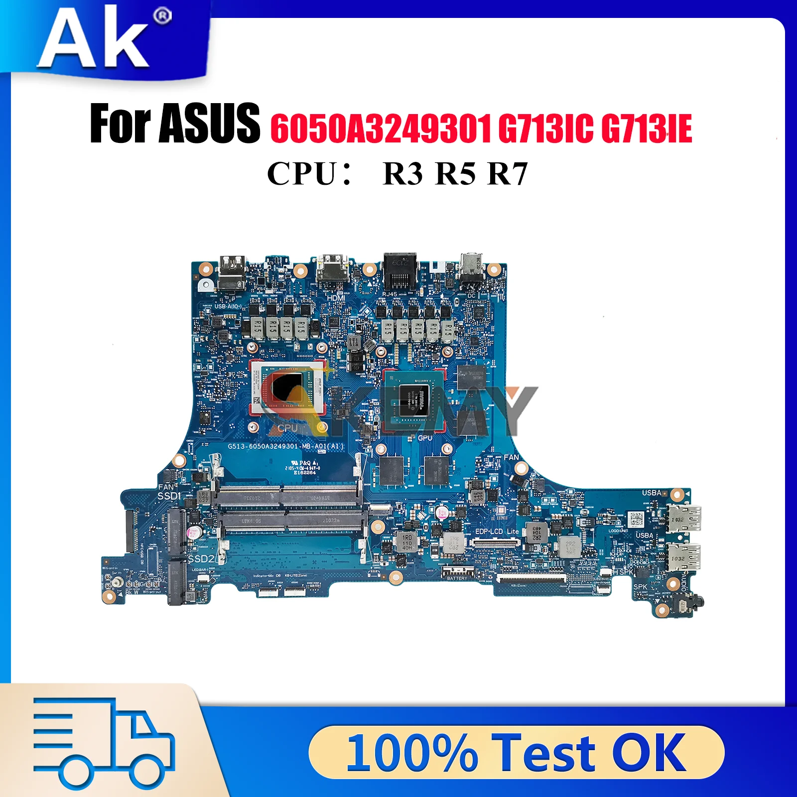 

6050A3249301 Laptop Motherboard For ASUS ROG Strix G15 G513I G713IE G713IH G713IC Mainboard With R3 R5 R7 CPU tests OK fast ship