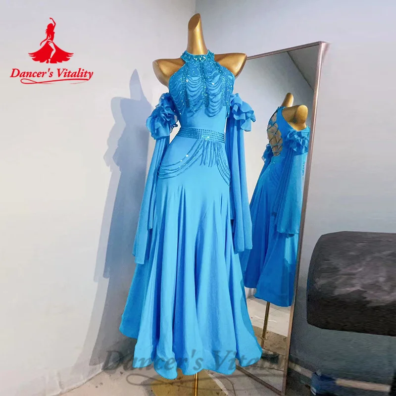 

Ballroom Competition Dresses Women's Customization Long Sleeved Rhinestone Fishtail Dress Modern Dance Performance Costumes