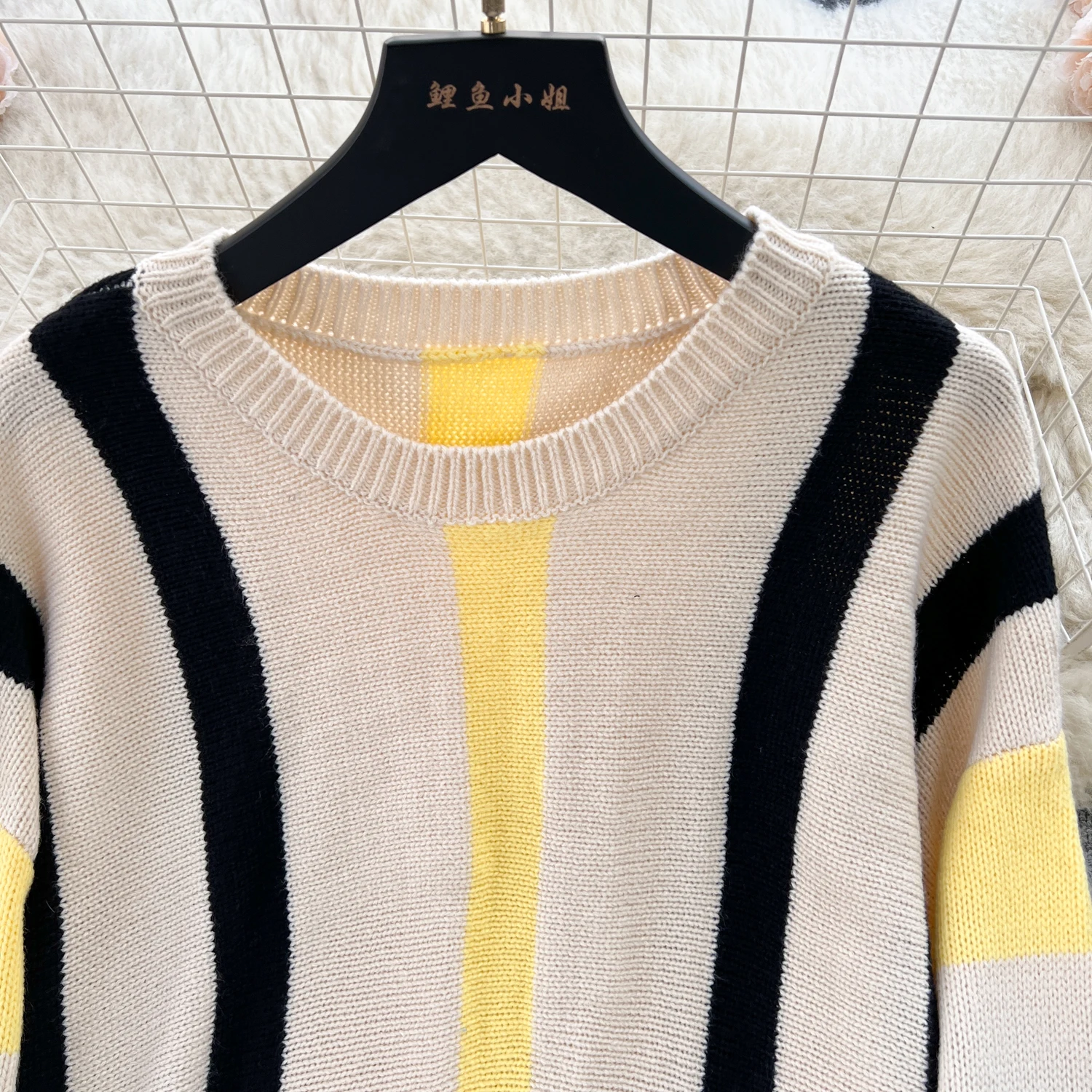 Autumn Winter Sweater Dress Women Loose Casual Woolen Striped Contrasting Long Dress O Neck Long Sleeve Knitted Sweater Dress