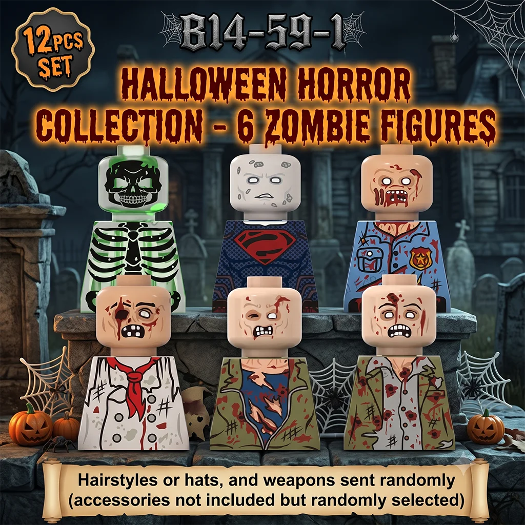 MOC Halloween Rotten Zombie Horror Figures Building Blocks Crawling Corpse Gas Station Abandoned Scene  Parts  Bricks Toys Gifts